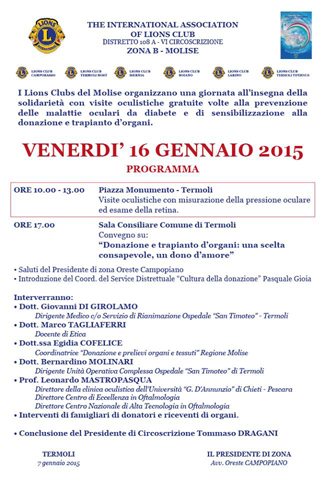Visite Oculistiche gratuite e Convegno “Donazione e Trapianto di organi: una scelta consapevole, un dono d'amore”
